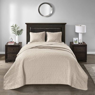 Khaki King Bedspread - Pre-washed Cotton Warmth Embracement Ultra Peak Eye-catching Magnetism Extra Max Oversized For A Graceful Impact 2 Matching Shams Extreme