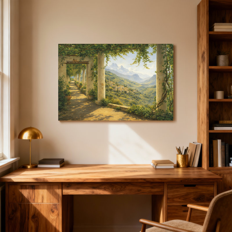 Scénario et paysages urbains Colonnade Path Vineyard Mountain View Landscape Garden Scene, H 16 po x l 24 po