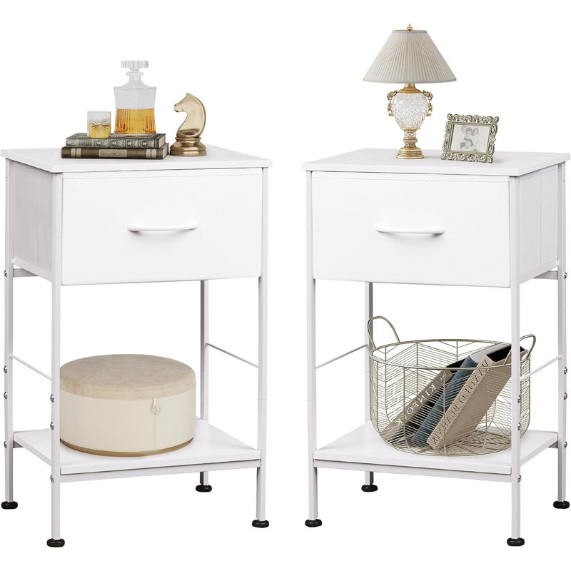 Night Stand Set Of 2, Nightstand With Fabric Storage Drawer And Open Wood Shelf, End Tables, Bed Side Table