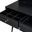 Coiffeuse moderne noire avec grand miroir, éclairage tricolore et armoire latérale réglable, offrant un tabouret d'alimentation pratique pour les chambres à coucher, lumières compactes, rangement de tiroir, encastré-539923933
