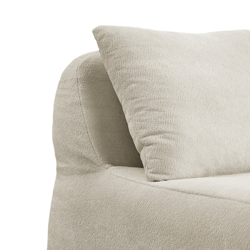 Canapé-lit moderne en chenille confortable avec coussin et repose-pieds, Beige