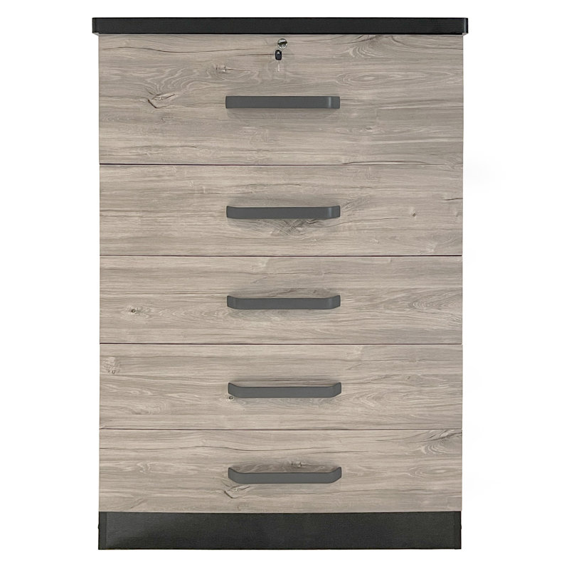 Chest With Large Drawers and Lock 31.5"W, Black/Grey Oak