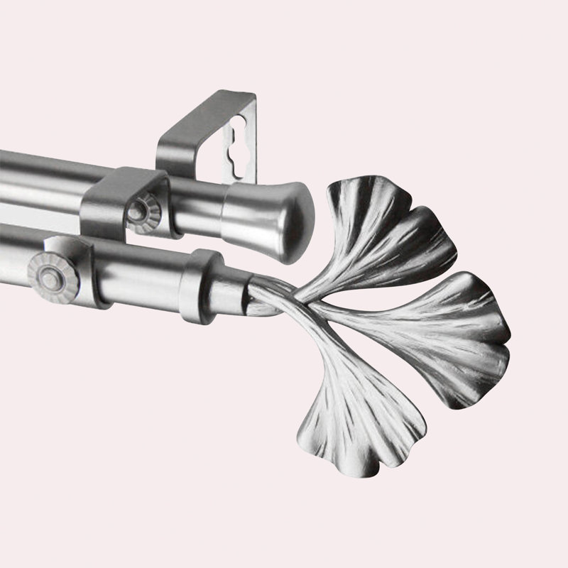 Ensemble de tringle à rideaux double et quincaillerie Ifzah Bay, Nickel satiné