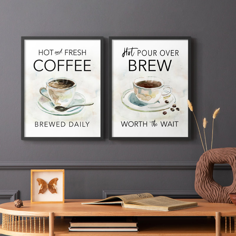 Café chaud et frais - Impression encadrée de qualité supérieure - Prêt à accrocher - Aucun clou requis - Aucun clou requis