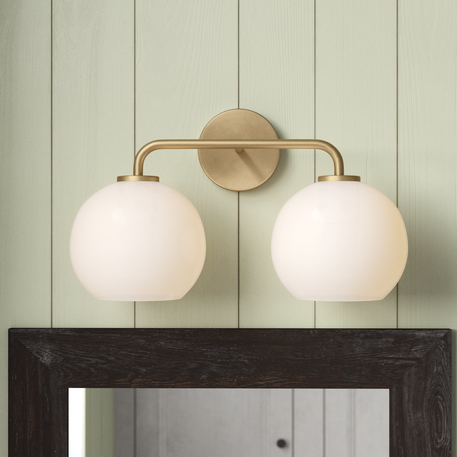 Childerley 2 Light Vanity, Satin Brass, White