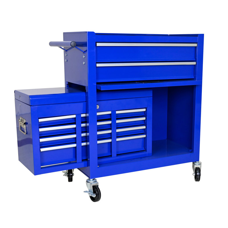 Coffre à outils de grande capacité avec roulettes et tiroirs, 8 tiroirs de rangement, Bleu