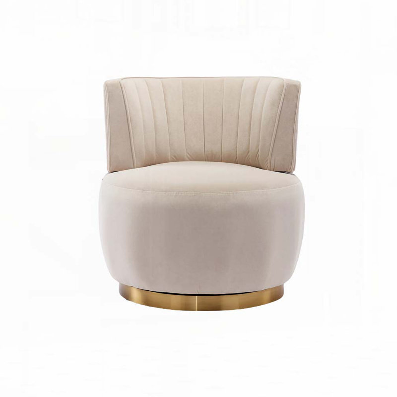 Accent Swivel Armchair Barrel Chair, Beige Velvet