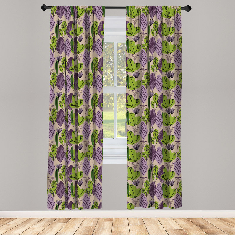 Botanical Abstract Semi-Sheer Rod Pocket Sliding Panels, 28" x 63"