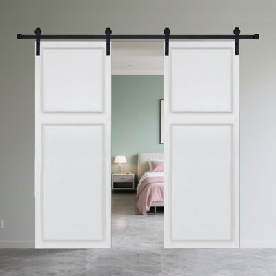 Dual 2-Panel Cottage style  door. MDF Barn Sliding Door With Hardware kit