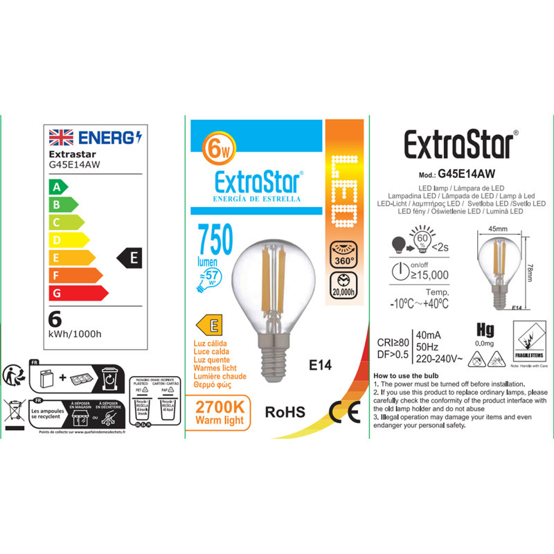 Pack of 6 LED Filament Bulbs