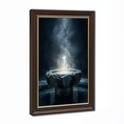 Dark Stone Fountain With Glowing Water Spray Canvas Wall Art
