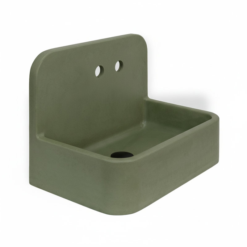 Newterra Handmade Concrete Wall/Vessel 22" Bathroom Sink, Moss, 2 Hole