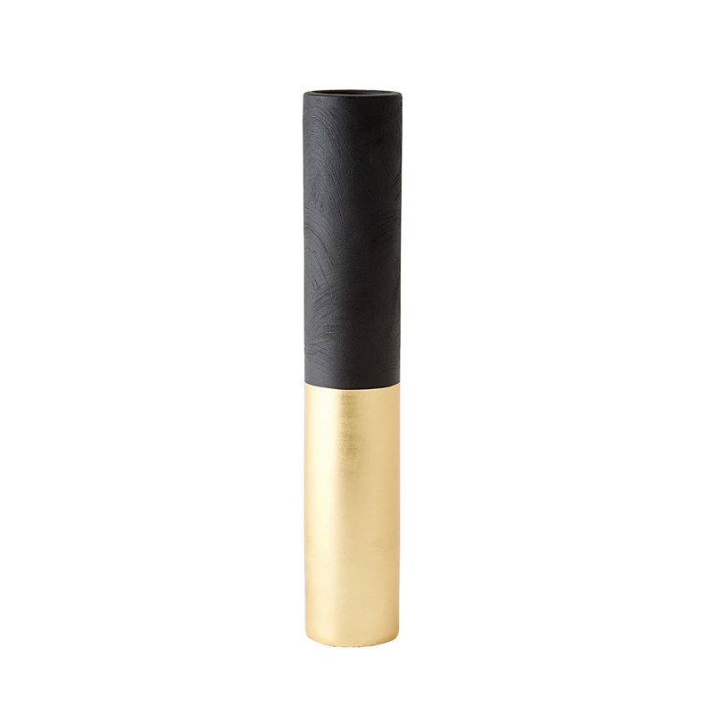 Collins Vase-Matte Black/Gold Metallic-Lg, 20" H x 3" W x 3" D