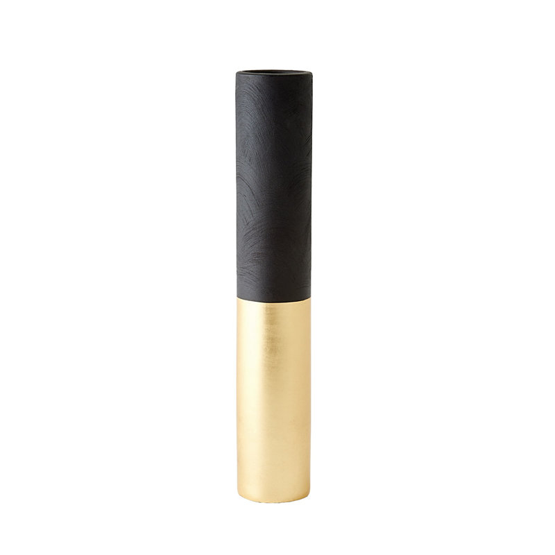 Collins Vase-Matte Black/Gold Metallic-Lg, 20" H x 3" W x 3" D