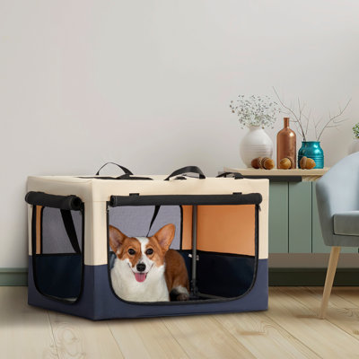 Cage pour chien pour chien, housse en tissu ajustable par tuyau en fer spiralé, cage de voyage renforcée à 3 portes pour chien