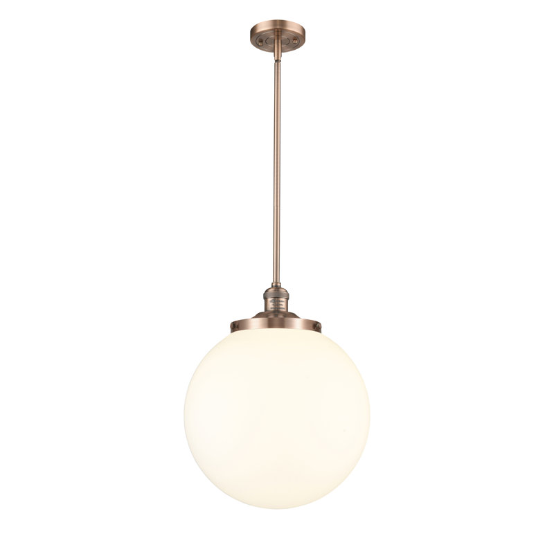 Luminaire suspendu simple à 1 lumière Frederick, Cuivre antique, Blanc mat