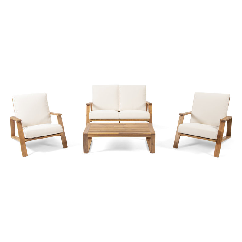 Ensemble de conversation avec canapé et coussins 4 pièces Isham, Beige