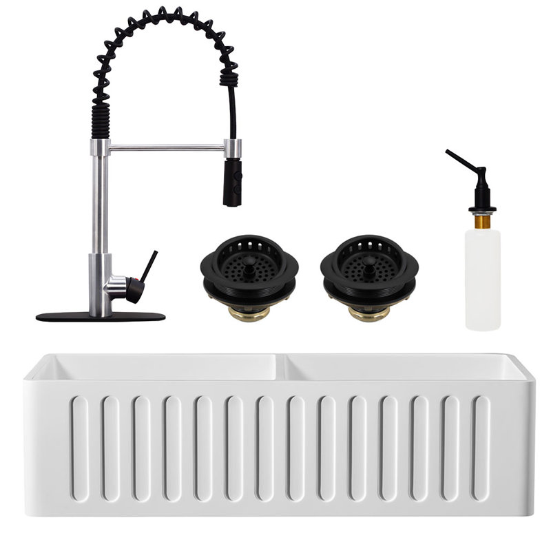 36'' L Double Bowl Kitchen Sink, Stainless Steel/Matte Black