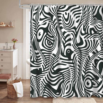 Rideau de douche abstrait noir et blanc avec 12 crochets Abstract Zebra
