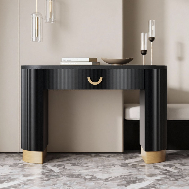 Console 48 po moderne à nervures - noir avec tiroir fonctionnel