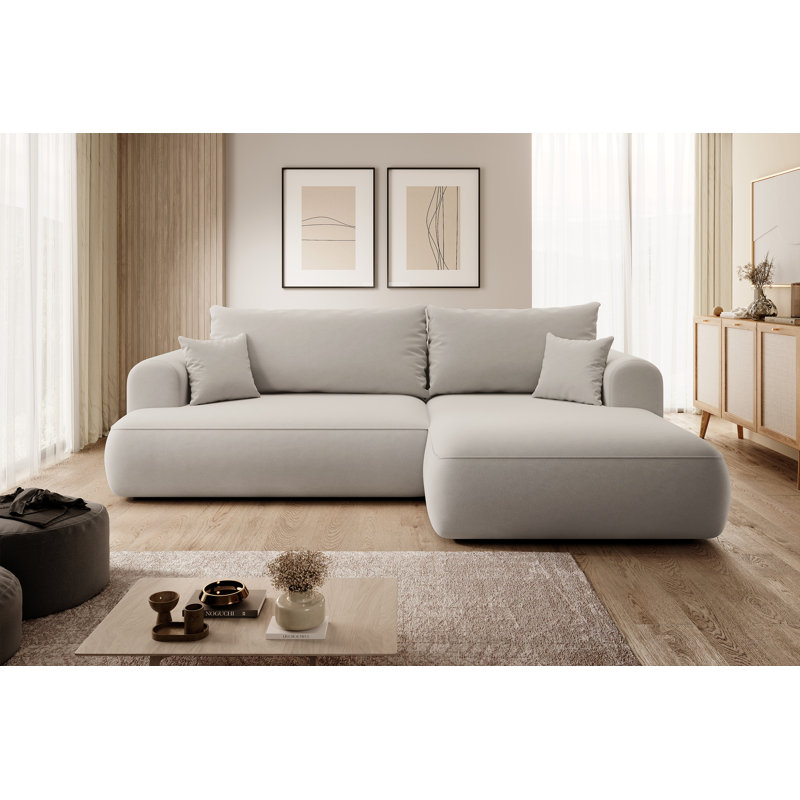 Alija 3 Seater Velvet Sofa & Chaise, Light Beige, Right Hand Facing