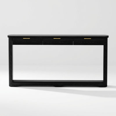 Wavy-Patterned Slim Sofa Table with Storage Drawers