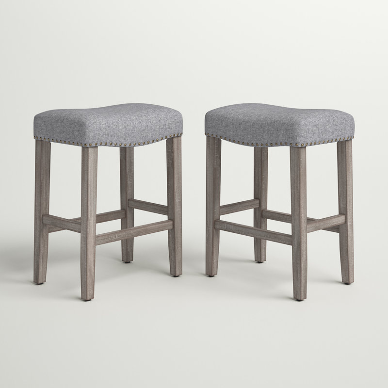 Jameson Upholstered Counter & Bar Stool (Set of 2), Counter Stool (24” Seat Height), 2, Gray/Navy Blue