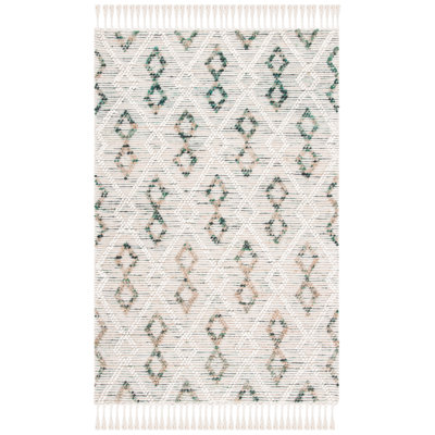 Honeyville Hand Loomed Wool/Jute/Cotton Geometric Rug in Ivory/Emerald