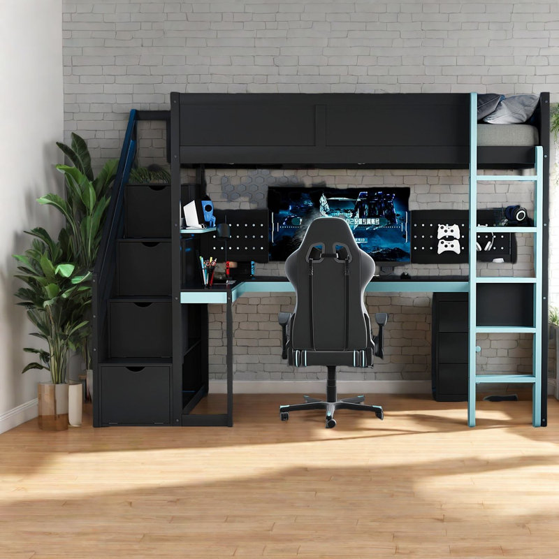 Lit simple en bois compact avec rangement, style de jeu moderne