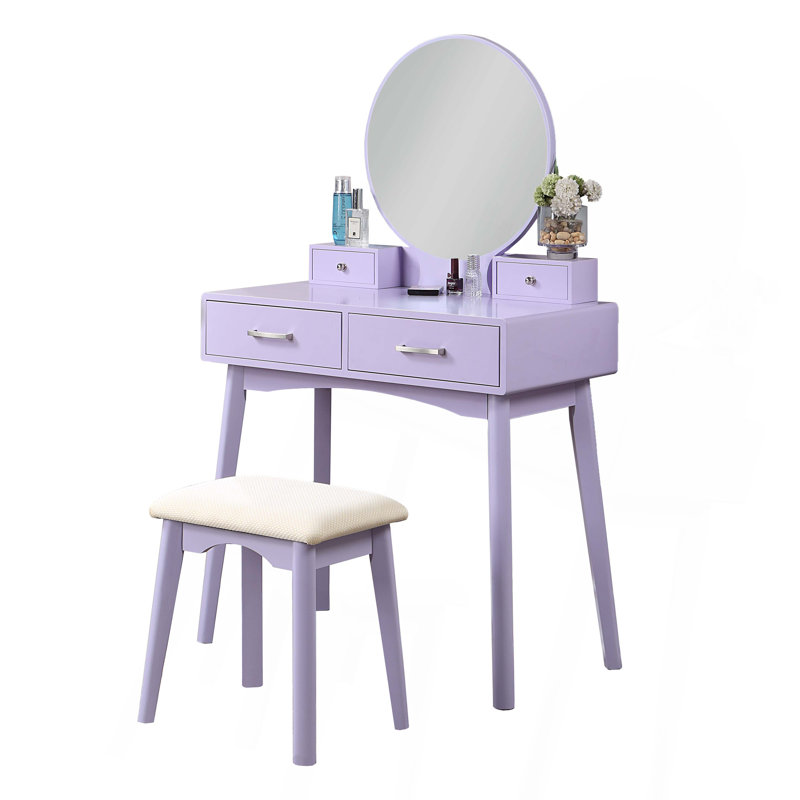 Liannon Contemporary Wood Vanity And Stool Set, Purple