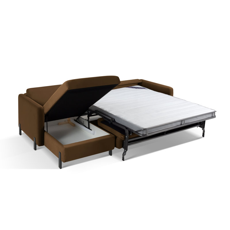 Bejna 3 Seater Velvet Sofa Bed, Left Hand Facing, Chocolate, 80cm H x 170cm W x 280cm D