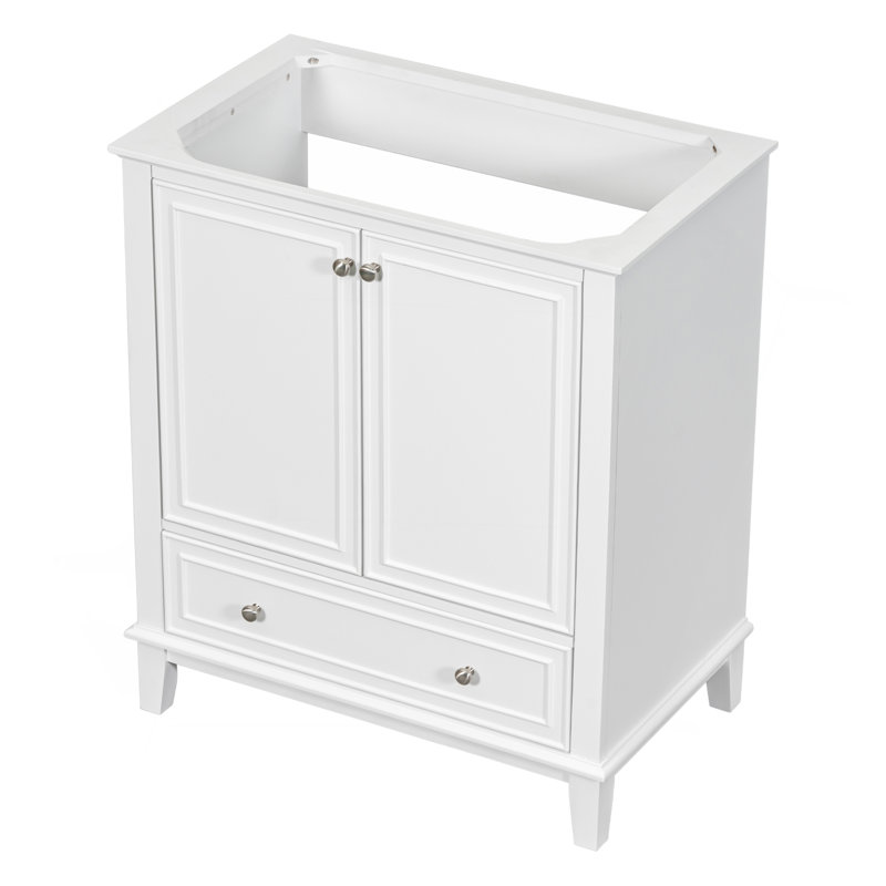 Meuble-lavabo 30 po sans lavabo, base seulement, armoire de salle de bain multifonctionnelle avec portes et tiroir, cadre solide et panneau de fibres à densité moyenne, blanc