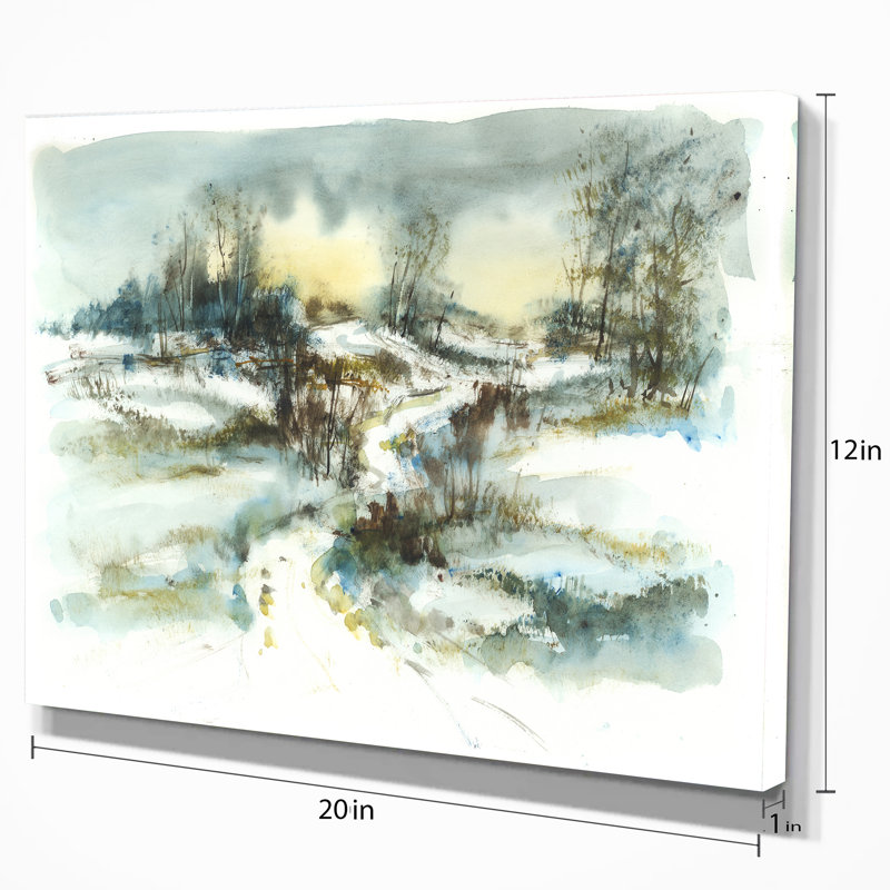 Illustration d'un sentier avec un étang d'hiver, H 20 po x l 20 po x P 1 po