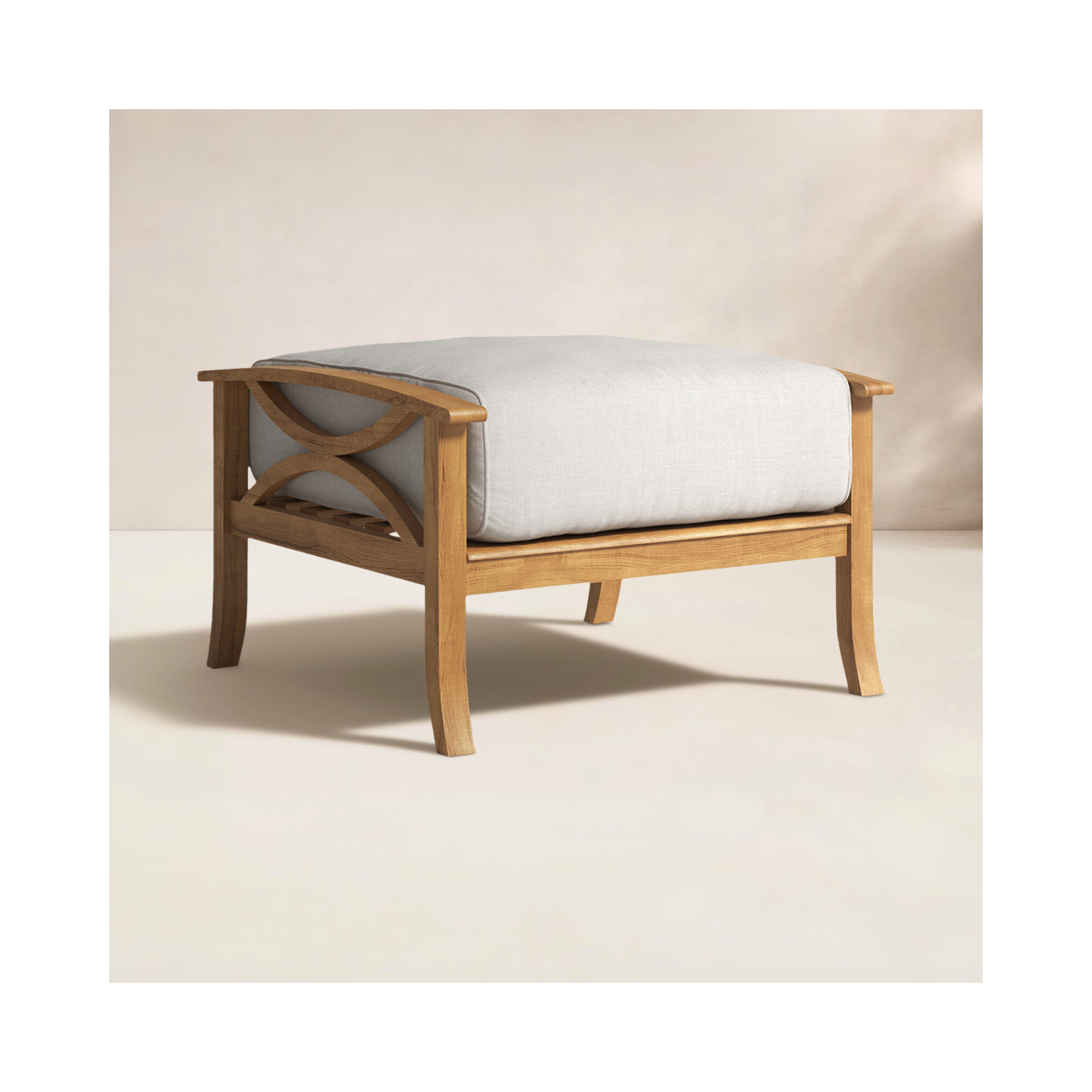 Brunswick Outdoor Teak Ottoman with Cushion, Beige, Natural
