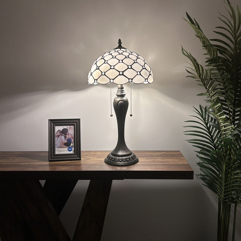 Halden Tiffany Style Table Lamp White Stained Glass LED Bulbs Included 22" H x 12" W x 12" D