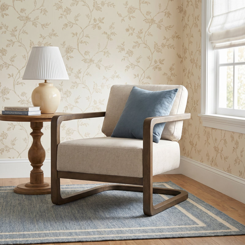 Saya 29'' W Polyester Armchair, Beige Polyester Blend, Natural Brown