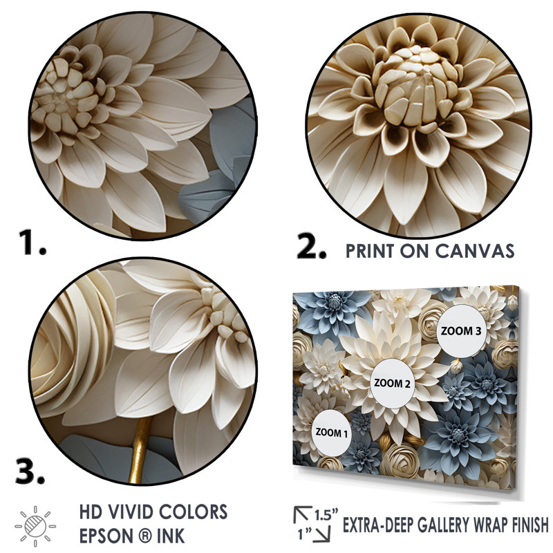 Ensemble de décorations murales Simplicity Mums Bloom en beige et bleu pâle II - Mums, Toile tendue, H 40 po x l 60 po