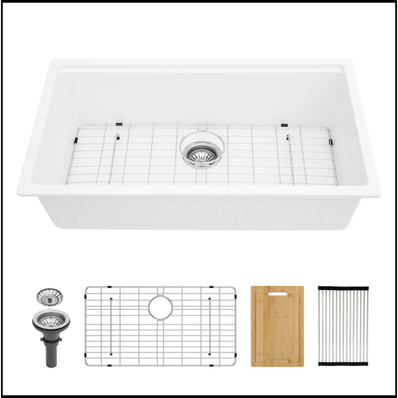 Quartz Kitchen Sink - 30X19" White Granite Composite Workstation Undermount Kitchen Sink