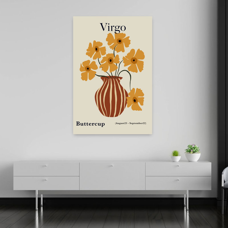 Virgo Buttercup Flowers Abstract Modern Retro Buttercup Flower Wall Art Print by Miho Art Studio - Print