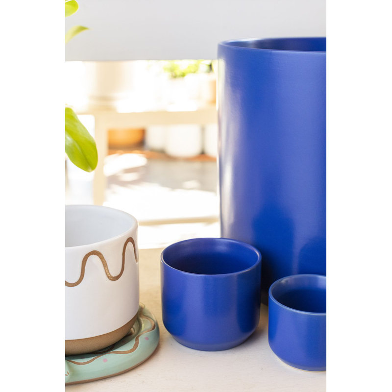 Parsons Handmade Ceramic Pot Planter, Blue, 2.75" H x 3.25" W x 3.25" D