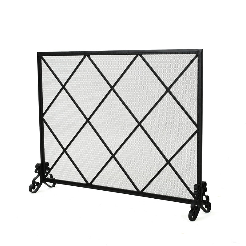 Pare-étincelles en fer - panneau simple, losange classique, 41,5 po x 8,9 po, 32,1 po, panneau de finition noir, design élégant et contemporain, 42,16 po, 8,67 po et 32,52 po