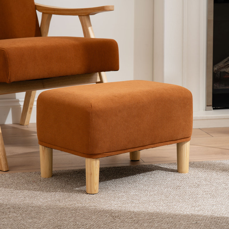 Cord Foot Stool, Tan, Natural Wood