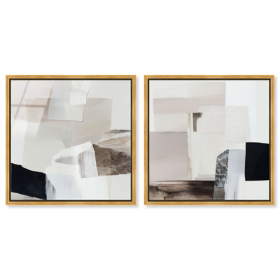 Smoked Blocks Duo Framed Acrylic Print Boho Wall Decor Set by Art Remedy, Black Frame, 24 x 24