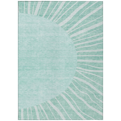8' X 10' Teal Blue Aqua And Mint Green Abstract Washable Indoor Outdoor Area Rug