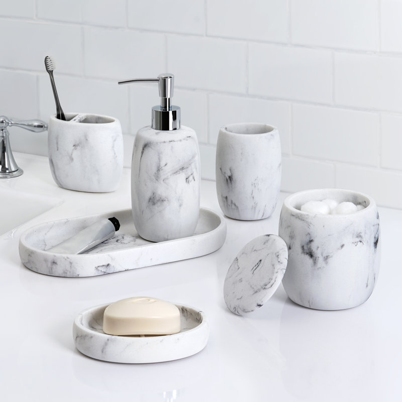 Legends White and Gray Marble Resin Vanity Tray