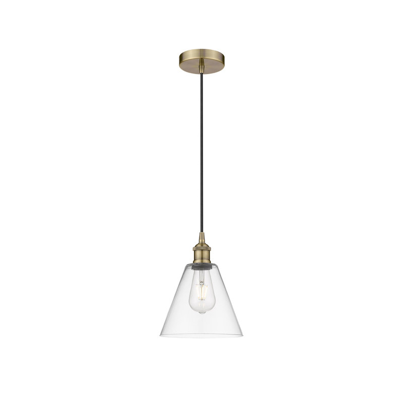 Luminaire suspendu conique à 1 lumière Bluford, H 10,75 po x l 8 po x P 8 po, Transparent, Nickel poli