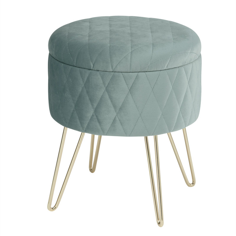 Berg 35Cm Velvet Round Storage Ottoman, Light Grey
