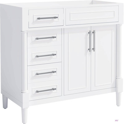 Meuble-lavabo de salle de bain 36 po sans lavabo, armoire de rangement autoportante avec 2 tiroirs et un tiroir basculant, meuble-lavabo avec cadre en bois massif seulement, tablette réglable en hauteur