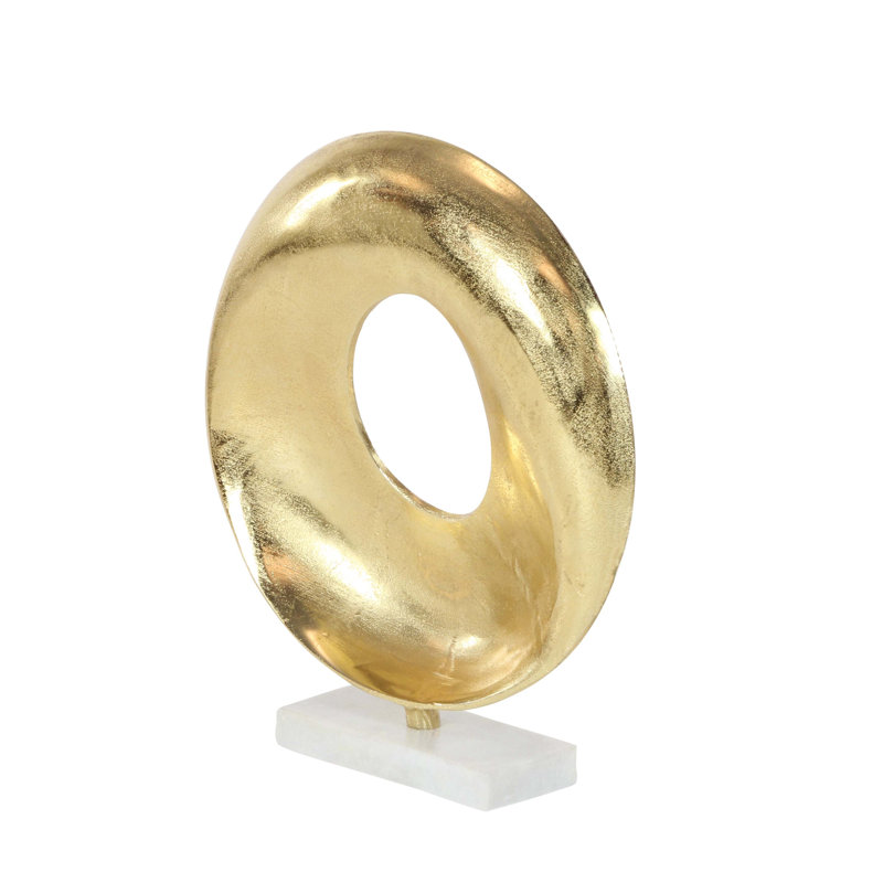 Gold Aluminum Geometric Sculpture with Marble Base, 15" x 17"