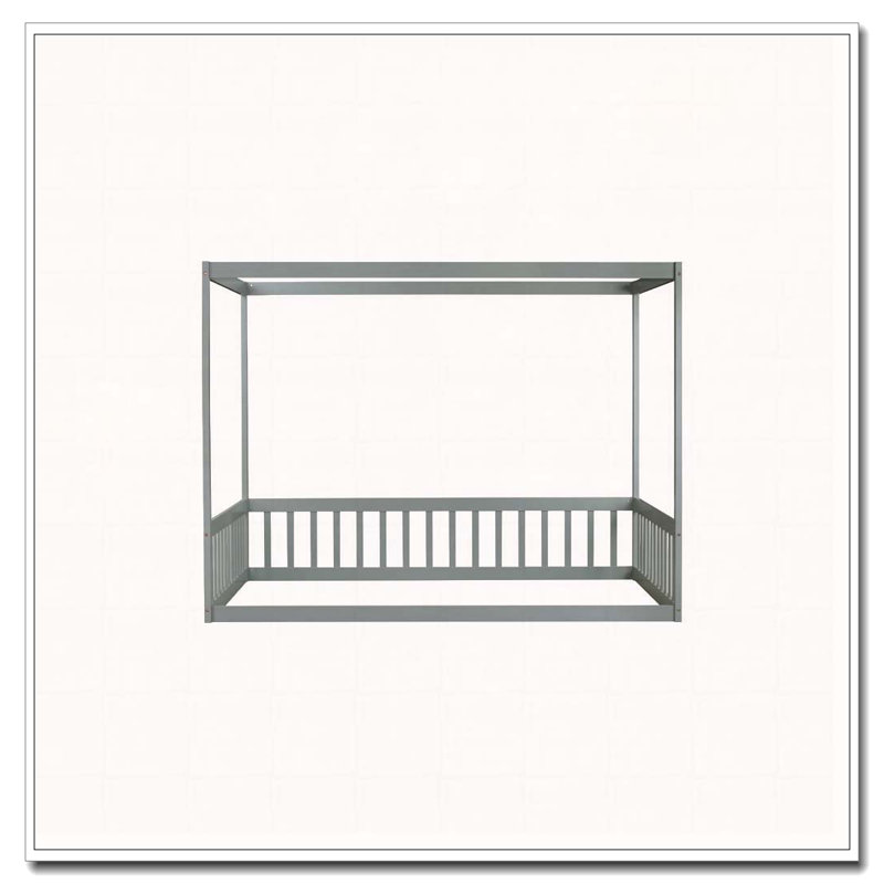 Lit en bois d'hévéa avec clôture Canopy, gris